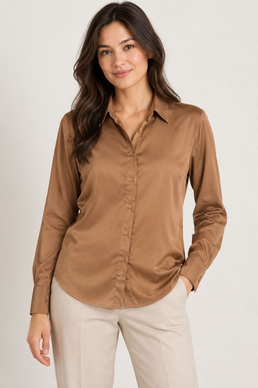 Banana Republic Women’s S Brown Satin Classic Fit Button Down Blouse
